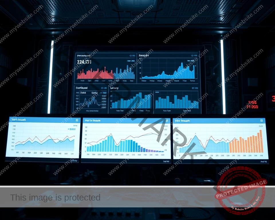 A detailed technical analysis of IPTV performance, presented in a clean, data-driven format. The foreground showcases a series of responsive, interactive charts and graphs displaying key performance metrics like streaming quality, latency, and error rates. The middle ground features a sleek, minimalist dashboard interface, providing an at-a-glance overview of overall IPTV system health. The background is a dimly lit, technologically advanced environment, with subtle hints of circuit boards and digital readouts, creating an atmosphere of analytical precision. Subtle lighting from behind the charts casts a soft glow, enhancing the professionalism and authority of the results. The overall tone is one of empirical, evidence-based assessment, suitable for an in-depth review of IPTV services.