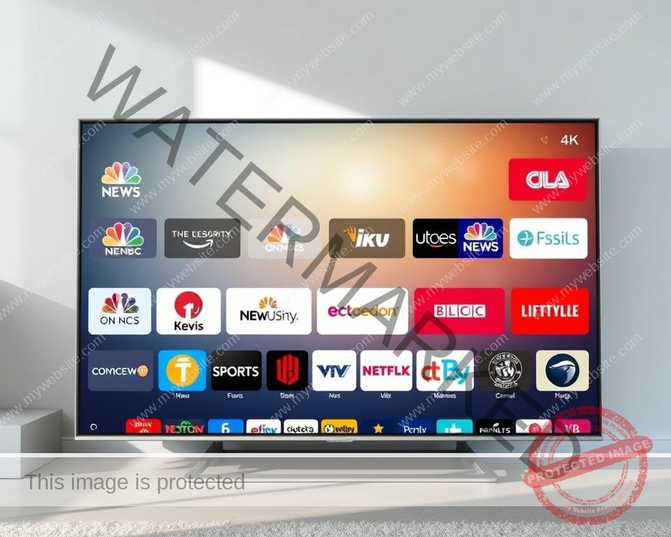 A high-resolution 4K television display showcasing a diverse lineup of contemporary UK television channels. The foreground features a sleek, minimalist TV set with a large, ultra-high-definition screen, surrounded by a clean, modern interior. The middle ground depicts the dynamic channel logos and graphics, effortlessly transitioning between popular news, entertainment, sports, and lifestyle programming. The background subtly fades into a soft, natural light, creating a sense of depth and emphasizing the clarity and vibrancy of the 4K display. The overall composition conveys a premium, immersive viewing experience that elevates the content selection and channel lineup for the UK IPTV audience.