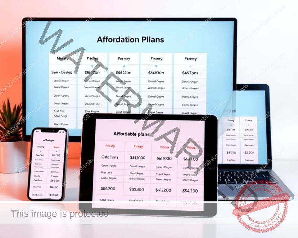 A minimalist and clean-looking set of affordable IPTV subscription plans, displayed on digital devices like a smartphone, tablet, and laptop. The plans are presented in a grid layout with clear pricing, features, and package details. The devices are arranged in a visually appealing composition, with a warm and inviting lighting that highlights the digital screens. The overall mood is one of simplicity, accessibility, and value proposition, reflecting the "Subscription Plans and Pricing Structure" section of the article.