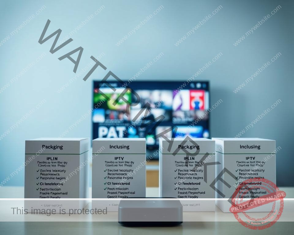 A modern, clean and informative visual representation of various IPTV subscription plans offered in the UK. The foreground features neatly organized boxes detailing different plan options, package inclusions, and pricing structures. The middle ground showcases a sleek device, such as a streaming box or mobile device, prominently displaying the IPTV interface. The background has a subtle gradient or texture conveying a sense of professionalism and reliability. The lighting is soft and even, creating a welcoming and approachable atmosphere. The overall composition is balanced, with the key elements clearly highlighted to provide a clear understanding of the IPTV subscription offerings.