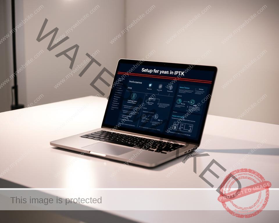 A professional, high-quality technical guide showcasing the setup process for IPTV in the UK. The guide is displayed on a sleek, modern laptop or tablet, resting on a minimalist desk with clean lines and a neutral color palette. Soft, directional lighting illuminates the screen, creating depth and highlighting the informative content. The guide features clear step-by-step instructions, diagrams, and icons, conveying a sense of authority and attention to detail. The overall atmosphere is one of efficiency, clarity, and a dedication to providing a comprehensive, user-friendly resource for IPTV enthusiasts in the UK.