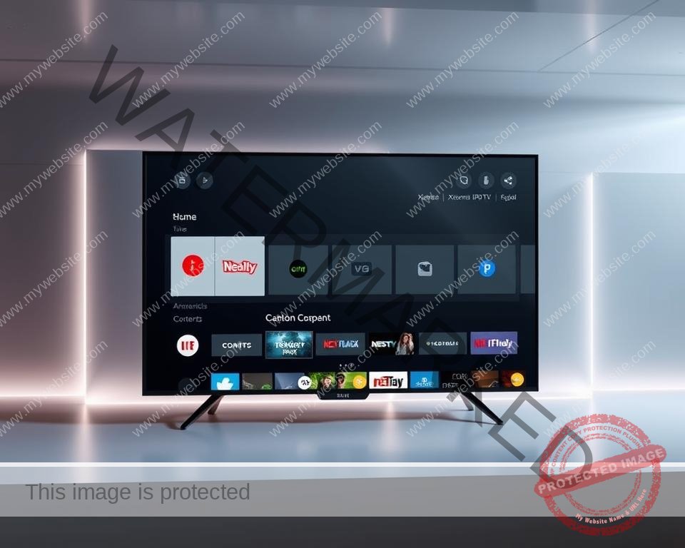 A sleek, modern UI interface showcasing the Xtreme HD IPTV experience. In the foreground, a central display panel with a clean, minimalist design featuring channel logos, program information, and intuitive controls. The middle ground features a grid of thumbnails highlighting various live and on-demand content options. The background has a sophisticated, high-tech aesthetic with subtle lighting effects and a subtle gradient or abstract pattern that complements the overall branding. The entire scene conveys a sense of premium quality, cutting-edge technology, and an immersive home entertainment experience.