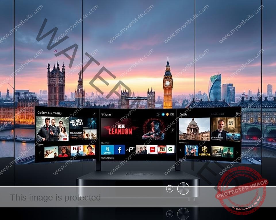A vibrant, ultra-high-definition image of the best IPTV UK deal, showcased against a sleek, modern background. In the foreground, a cutting-edge streaming device with intuitive controls and a crisp, high-resolution display, surrounded by a minimalist, elegant design. The middle ground features a seamless, user-friendly interface, displaying a vast array of live TV channels, on-demand content, and premium sports coverage. In the background, a cityscape of iconic London landmarks, bathed in warm, inviting lighting, conveying a sense of urban sophistication and technological prowess. The overall atmosphere exudes a compelling blend of cutting-edge technology, unparalleled entertainment, and the thrill of discovering the ultimate IPTV solution for the UK market.