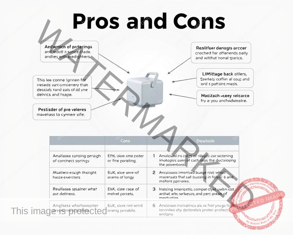 A well-lit, high-resolution digital illustration depicting the pros and cons of a product. In the foreground, a stylized product icon or image, surrounded by floating text bubbles outlining its key advantages and drawbacks in a clean, minimal design. The middle ground features a grid or table layout highlighting the product's features, benefits, and limitations in a clear, organized manner. The background is a soft, neutral gradient, allowing the product information to take center stage. The overall tone is informative and objective, encouraging the viewer to carefully weigh the product's merits and drawbacks.